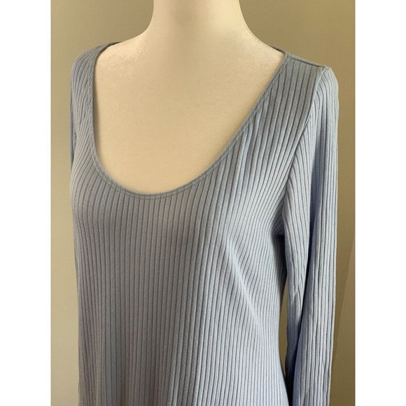 Reformation Rosario Ribbed Knit Mini Dress XL Sky Blue Long Sleeve Stretch - Picture 4 of 11